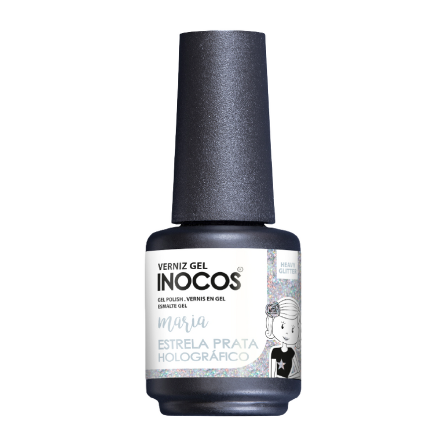 Verniz Gel Maria Estrela Prata Holográfico 15ml - Inocos