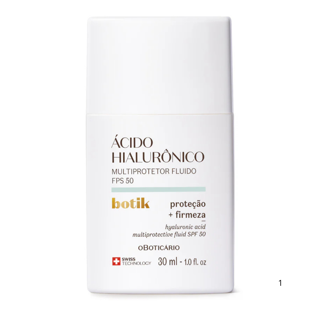 O Boticário Botik fluido multiprotetor com ácido hialurónico FPS 50 30 ml para o rosto