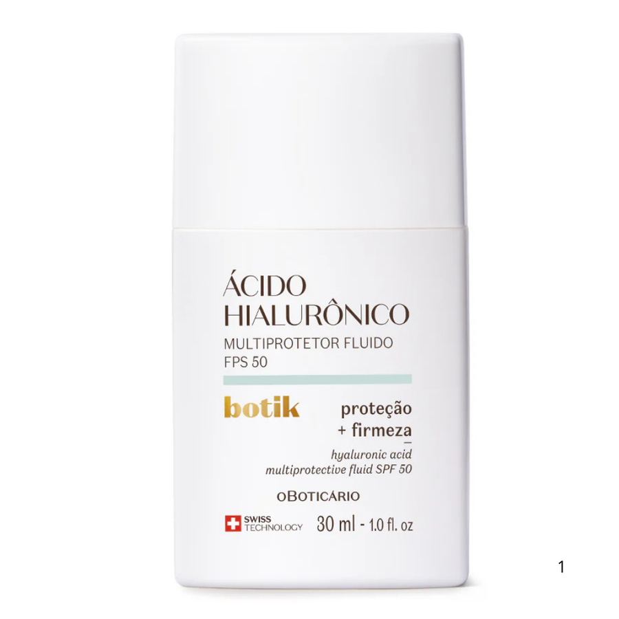 O Boticário Botik fluido multiprotetor com ácido hialurónico FPS 50 30 ml para o rosto