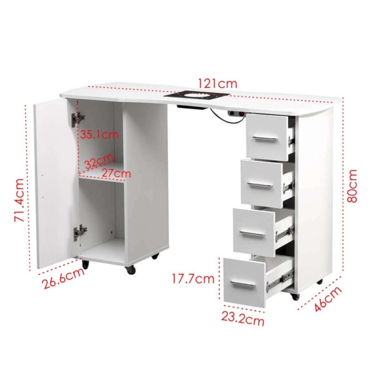 Professional Manicure Table 120cm with Built-in 60W Filtered Dust Collector White