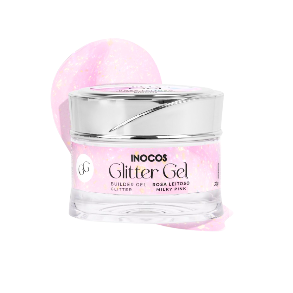 Gel Construção Glitter Gel Rosa Leitoso 30g - Inocos