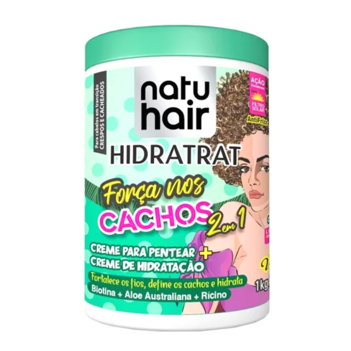 Força nos Cachos 2 Em 1 C.pentear + Máscara Hidratação 1kg - Natuhair