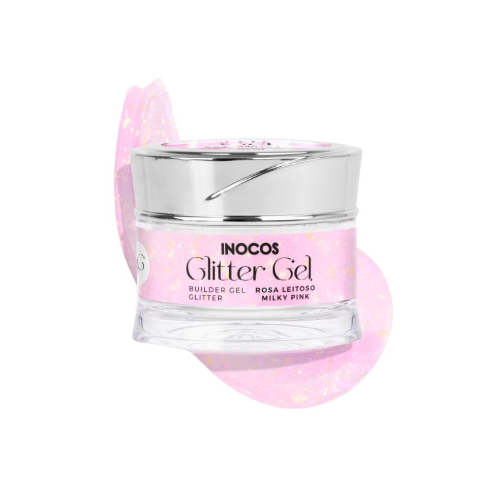 Gel Construção Glitter Gel Rosa Leitoso 50g - Inocos