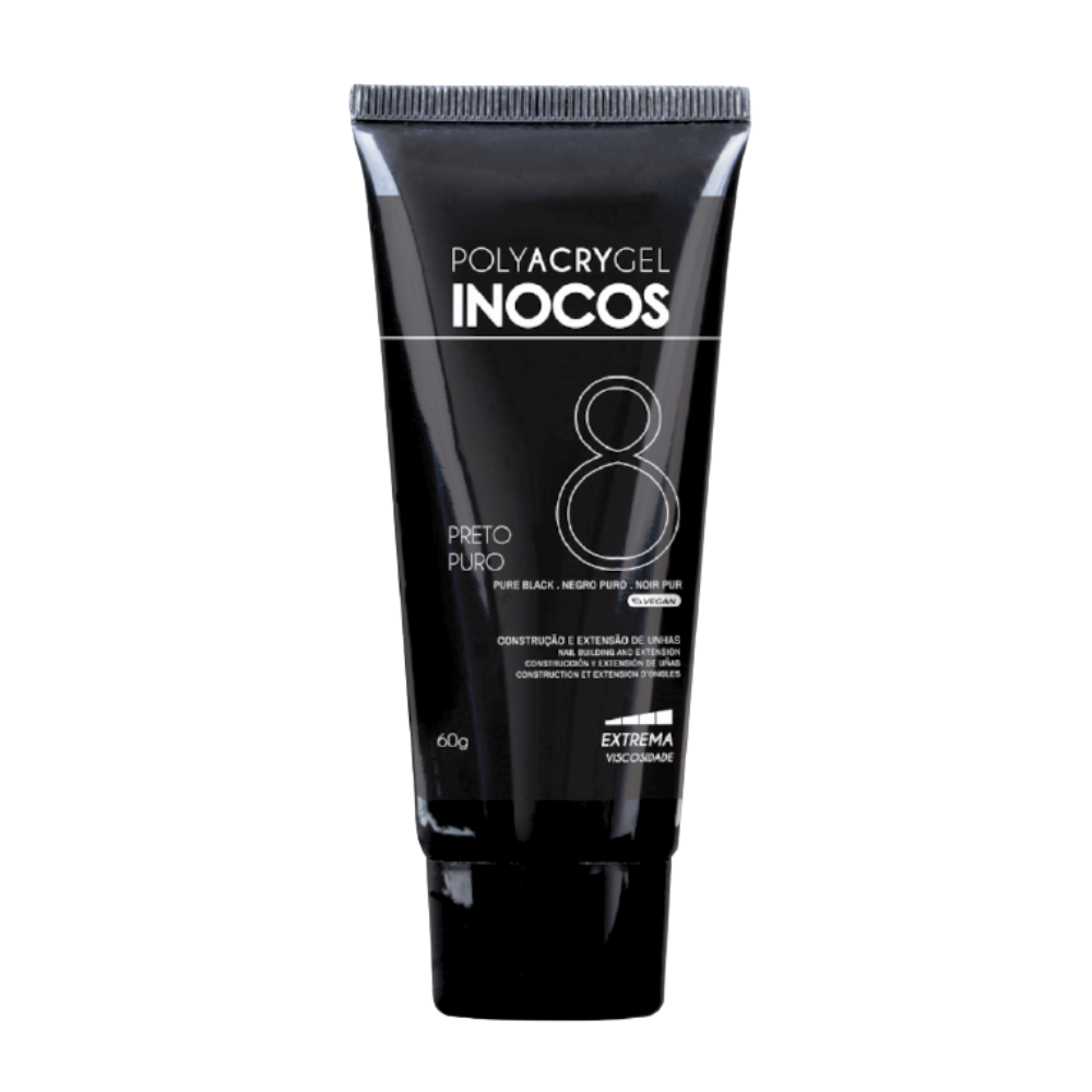 Polyacrygel Bisnaga 8 Preto Puro 60g - Inocos