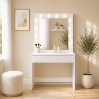 Toucador de maquilhagem Hollywood branco 80 cm com espelho LED e gaveta grande