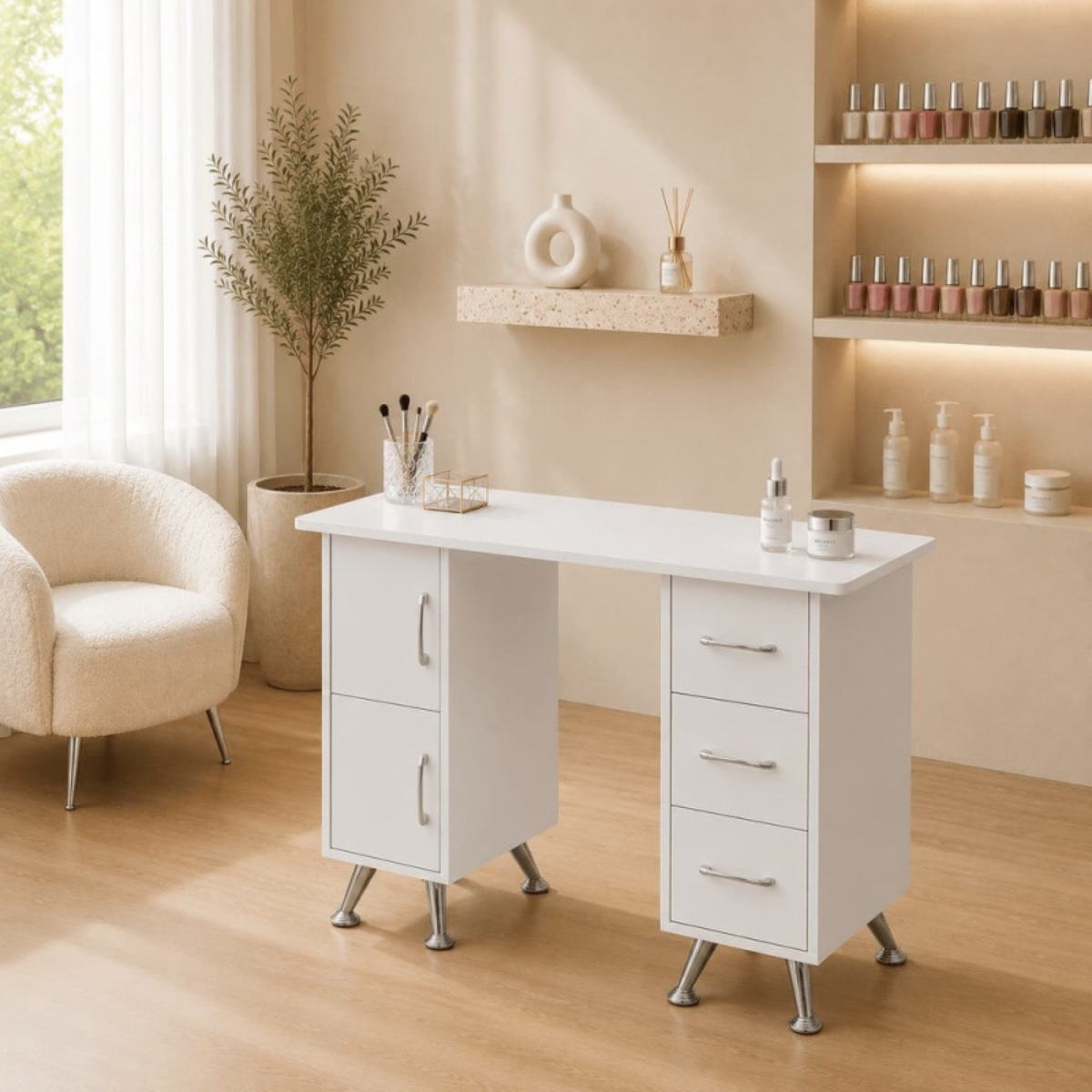 Mesa de Manicure e Estética com Gavetas Secretária de Trabalho para Unhas e Escritório 120cm