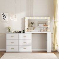 Conjunto de maquilhagem XL branco com espelho LED Hollywood para salão de beleza