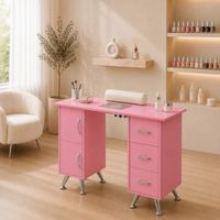 Mesa de manicure 120 cm rosa e prata com aspirador de pó embutido e almofada de apoio