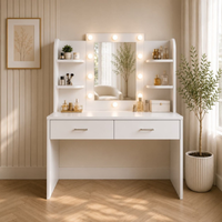 Toucador de maquilhagem Hollywood com espelho LED, prateleiras laterais e gavetas