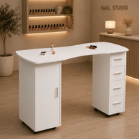 Mesa de manicure profissional branca 120 cm com 4 gavetas e armário para estúdio de unhas