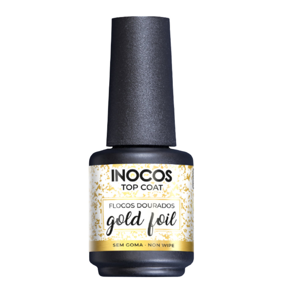 Verniz Gel Top Coat Gold Foil 15ml - Inocos