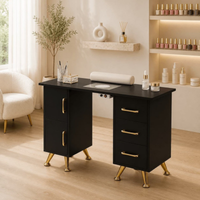 Mesa de manicure profissional 120 cm preto e dourado com aspirador de pó para unhas