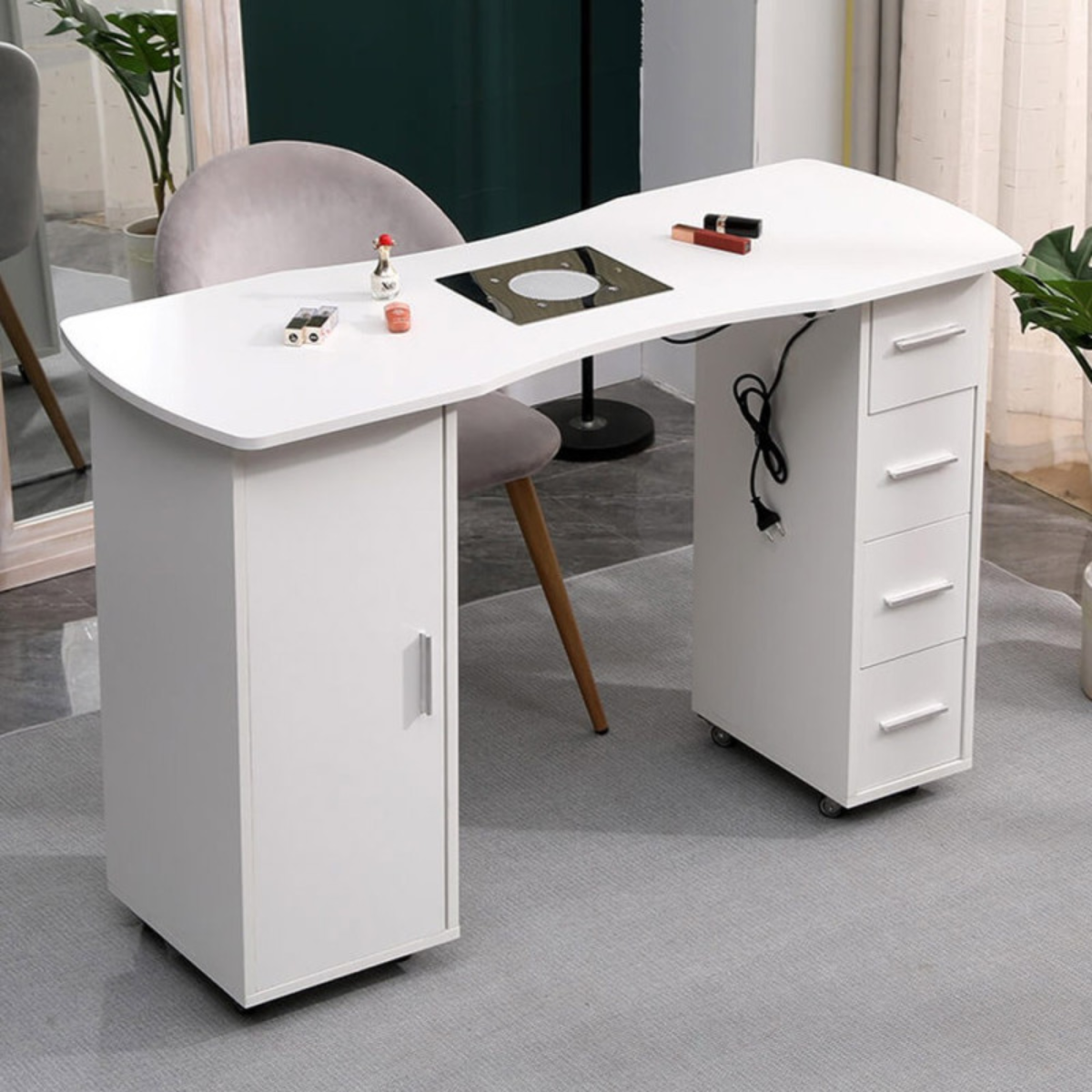 Professional Manicure Table 120cm with Built-in 60W Filtered Dust Collector White
