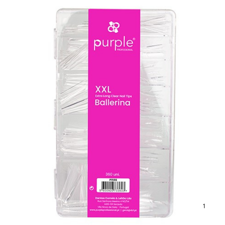 Purple - XXL Extra Long Ballerina Clear Nail  Tips 360 uni