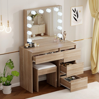 Toucador de Maquilhagem em Cor Madeira com Espelho Hollywood LED