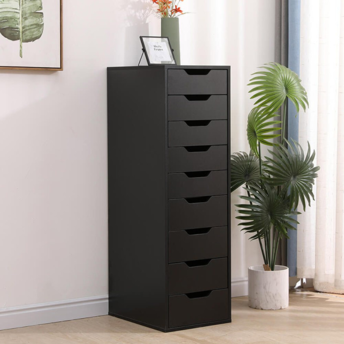 Móvel Organizador com 9 Gavetas Preto 116x36x48 cm para Casa e Salões de Cabeleireiro/Estética)