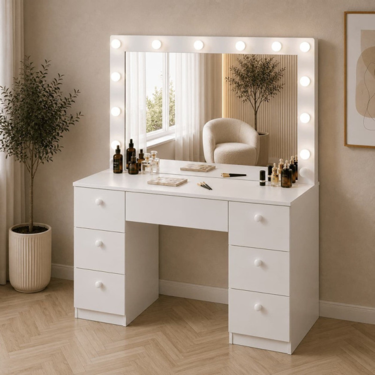 Toucador de Maquilhagem de 118 cm com Espelho Hollywood