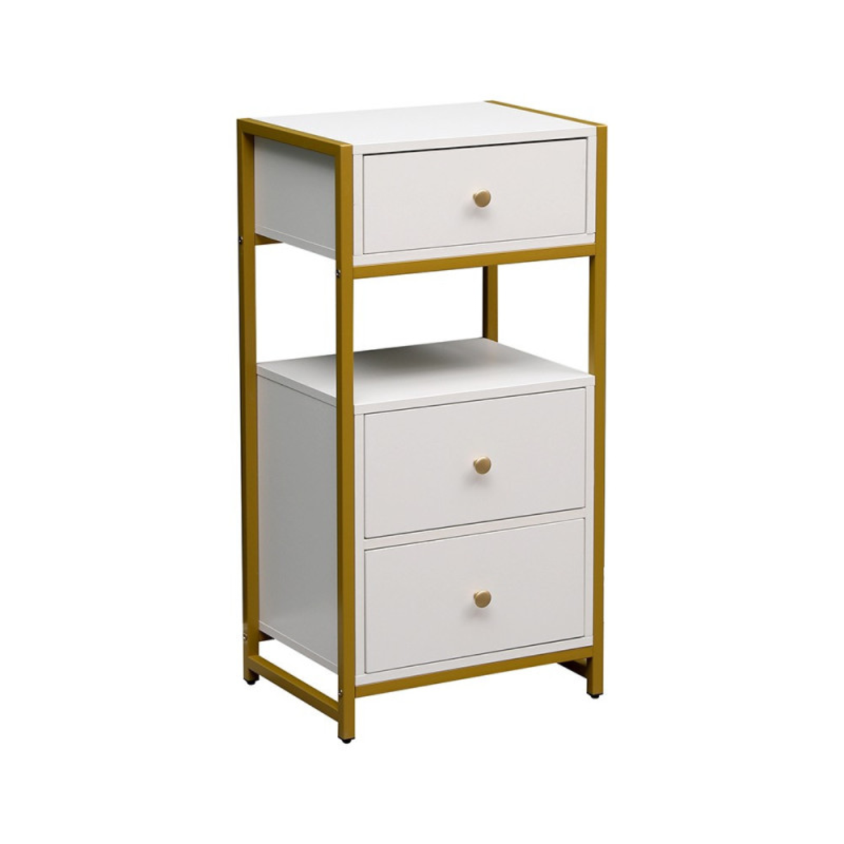 Mesa auxiliar organizadora branco e dourado com 3 gavetas para quarto, casa de banho e salão