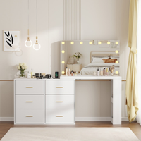 Conjunto de maquilhagem XL branco com espelho LED Hollywood e gavetas iluminadas