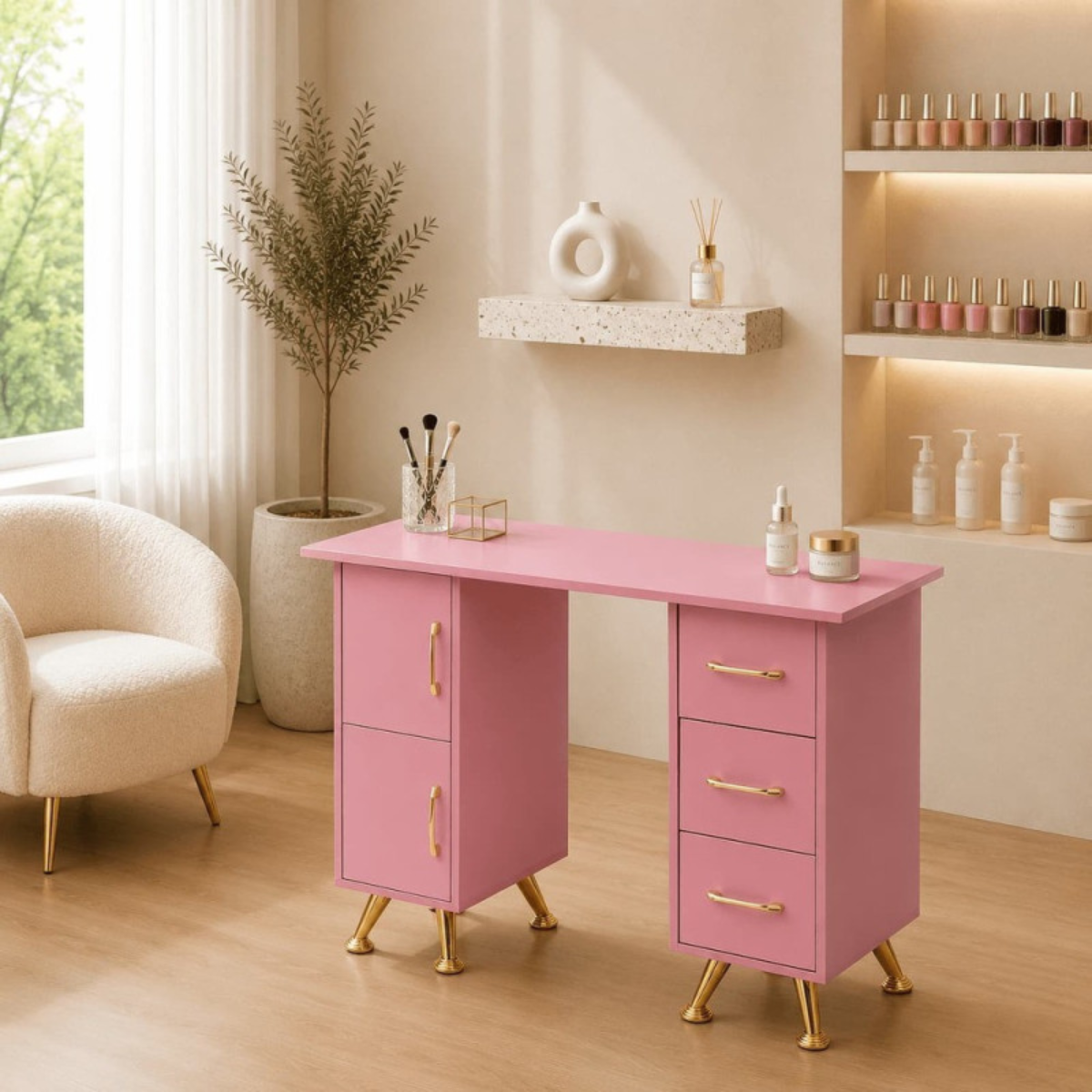 Mesa de Manicure com Gavetas de Arrumação Secretária para Estúdio de Unhas e Escritório 120cm