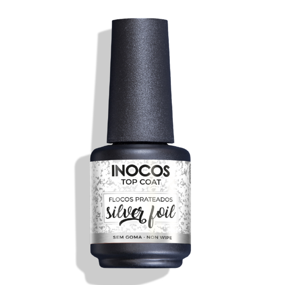 Verniz Gel Top Coat Silver Foil 15ml - Inocos