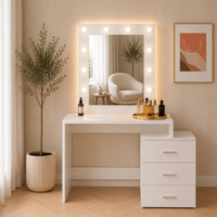 Toucador de maquilhagem branco 95 cm com espelho Hollywood LED e 3 gavetas de arrumação