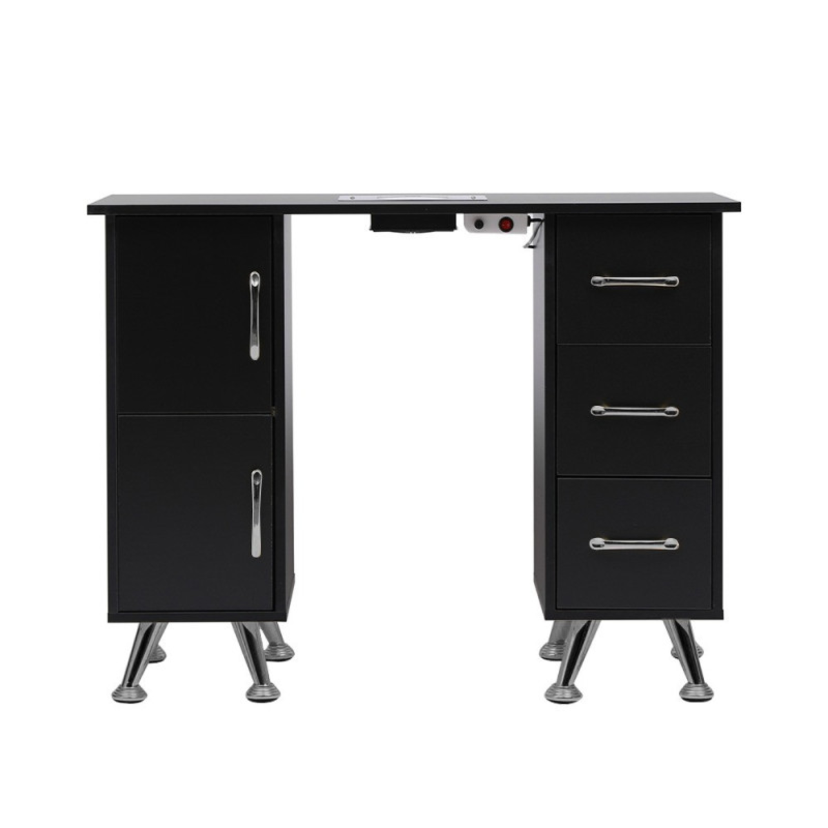 Mesa de manicure profissional 120 cm preto e prata com aspirador de pó para unhas