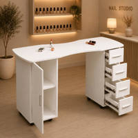 Mesa de manicure profissional branca 120 cm com 4 gavetas e armário para estúdio de unhas