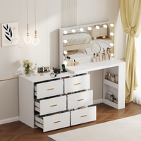 Conjunto de maquilhagem XL branco com espelho LED Hollywood e gavetas iluminadas