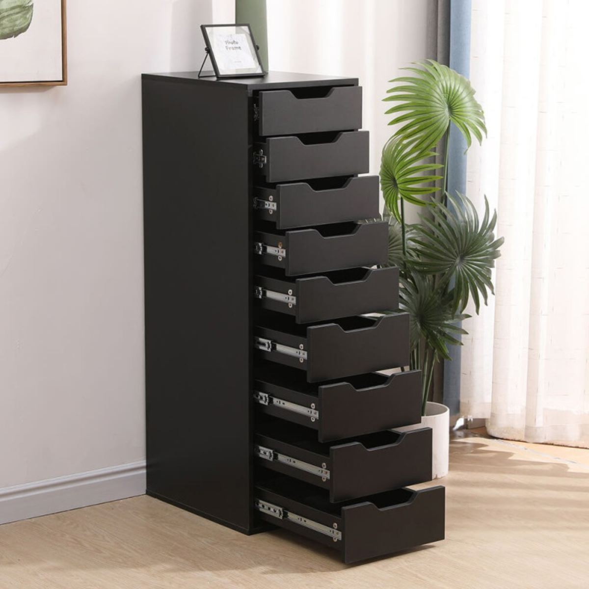Móvel Organizador com 9 Gavetas Preto 116x36x48 cm para Casa e Salões de Cabeleireiro/Estética)