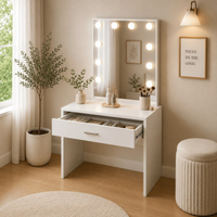 Toucador compacto branco 70 cm com luzes LED estilo Hollywood e 1 gaveta