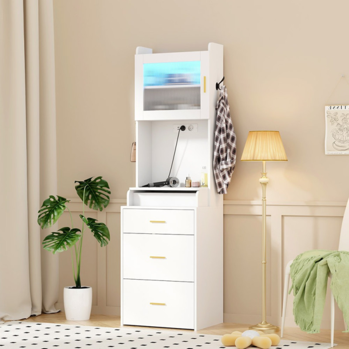 Toucador de maquilhagem de luxo com espelho LED e arrumação para salão de beleza