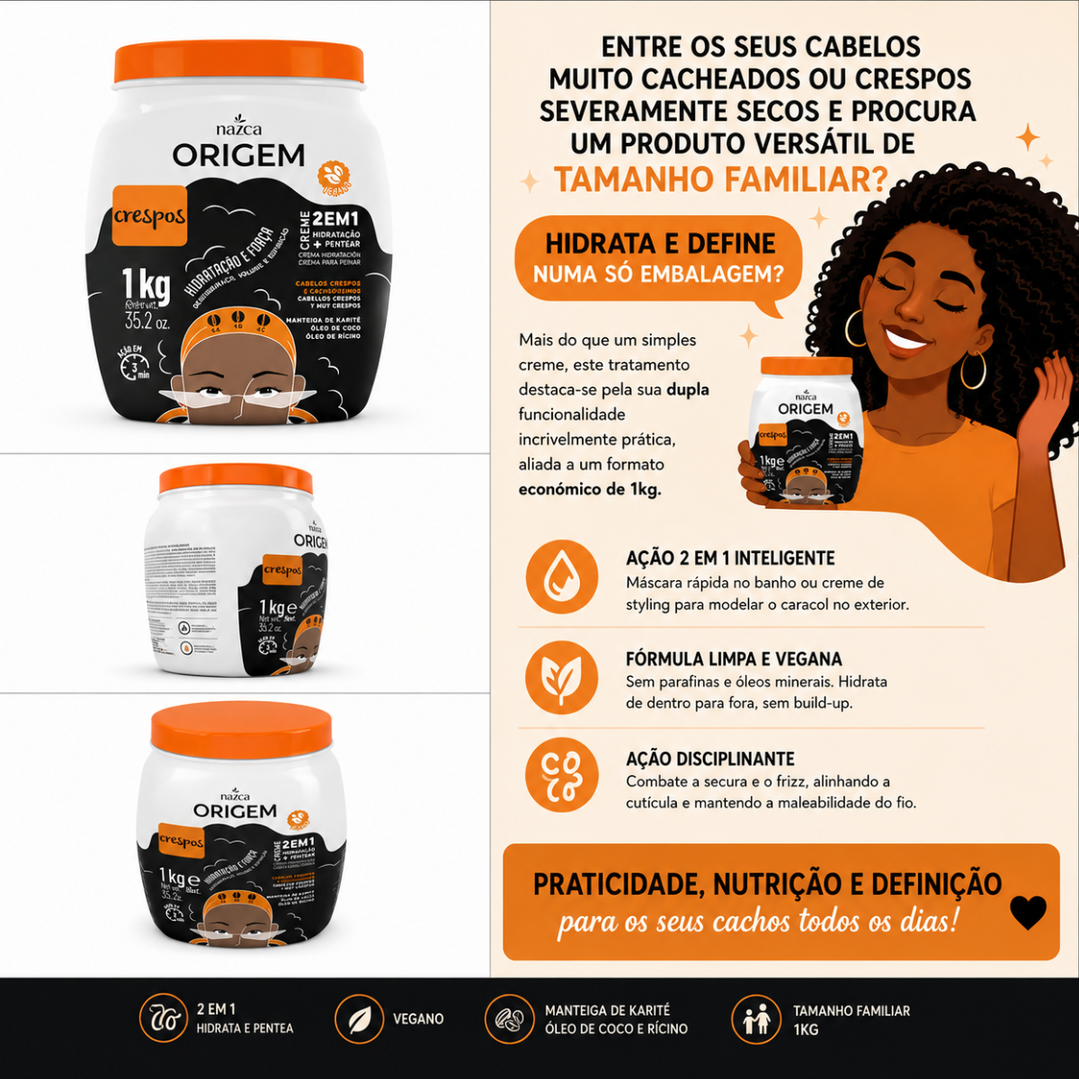 Origem - 2 em 1 Hair Mask Crespas Kinky Hair 1kg