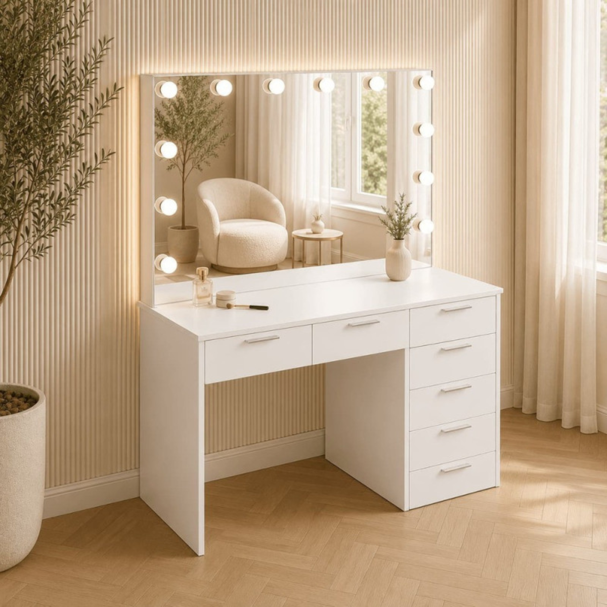 Toucador de Maquilhagem com Espelho Hollywood LED e Gavetas