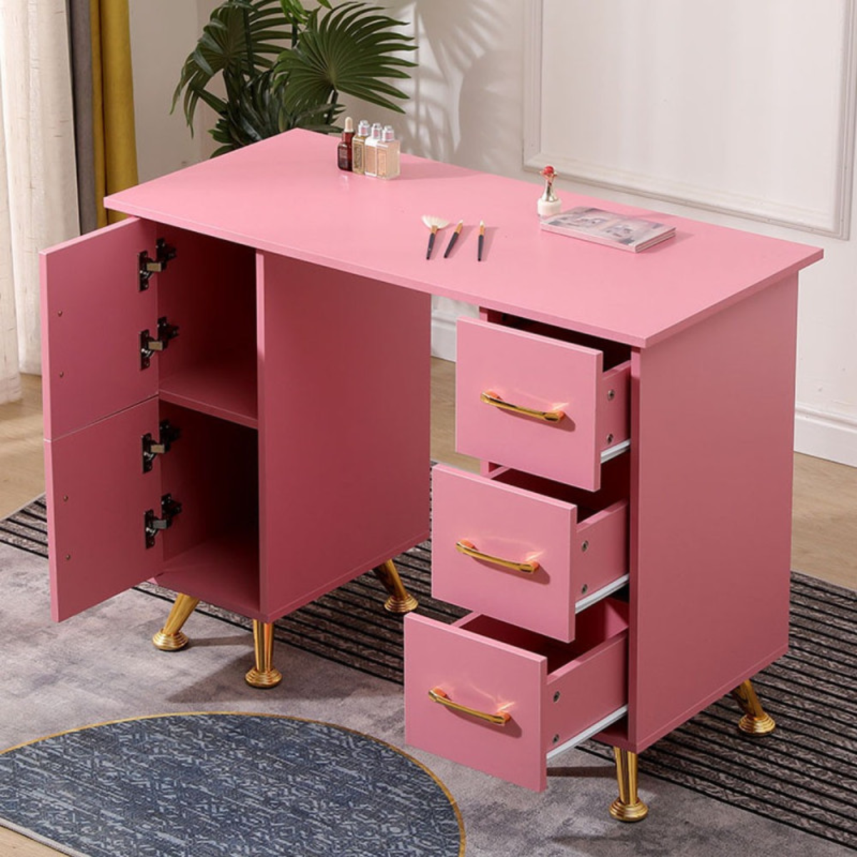 Mesa de Manicure com Gavetas de Arrumação Secretária para Estúdio de Unhas e Escritório 120cm