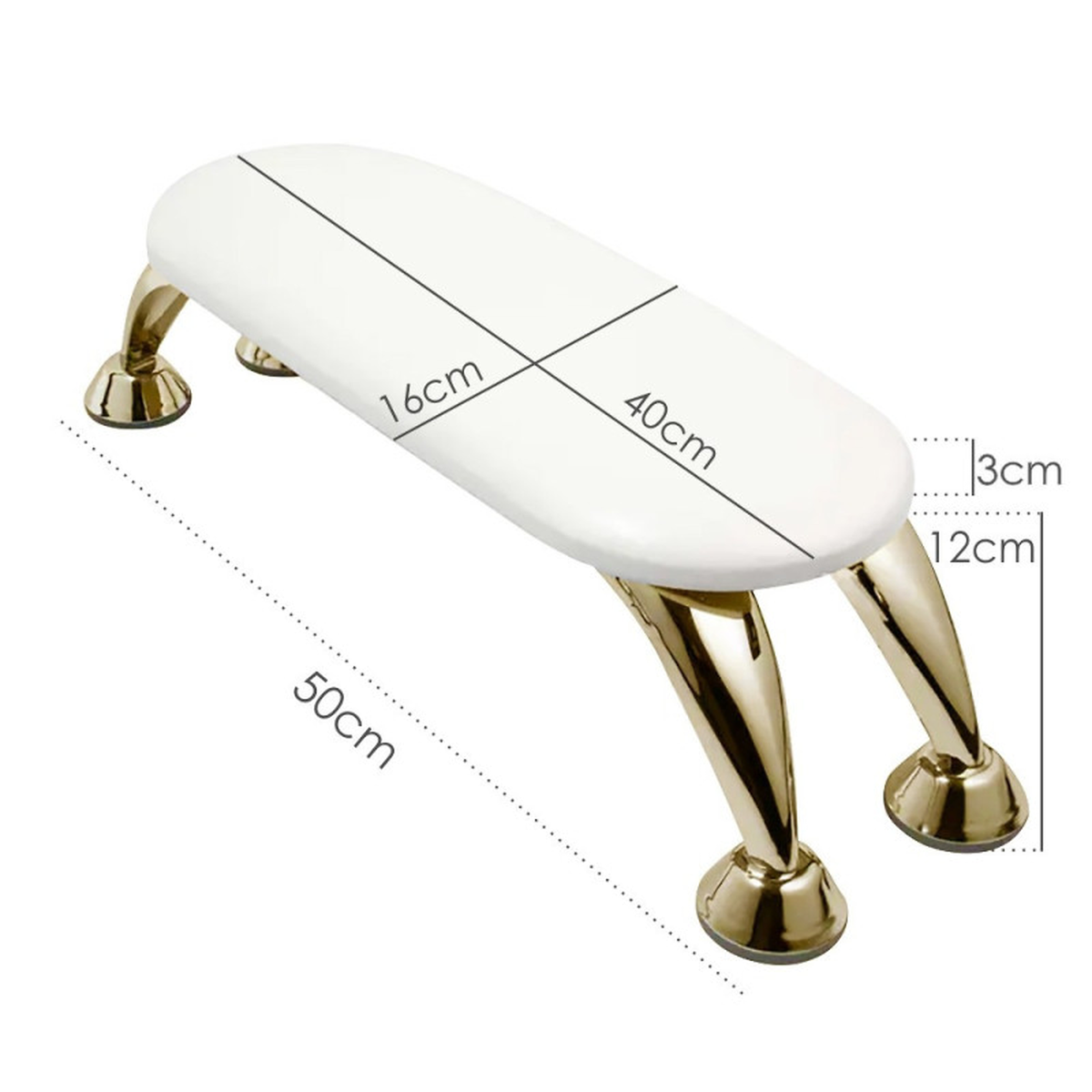 Apoio de braço para manicure branco e dourado, almofada para nail art e estúdio de unhas