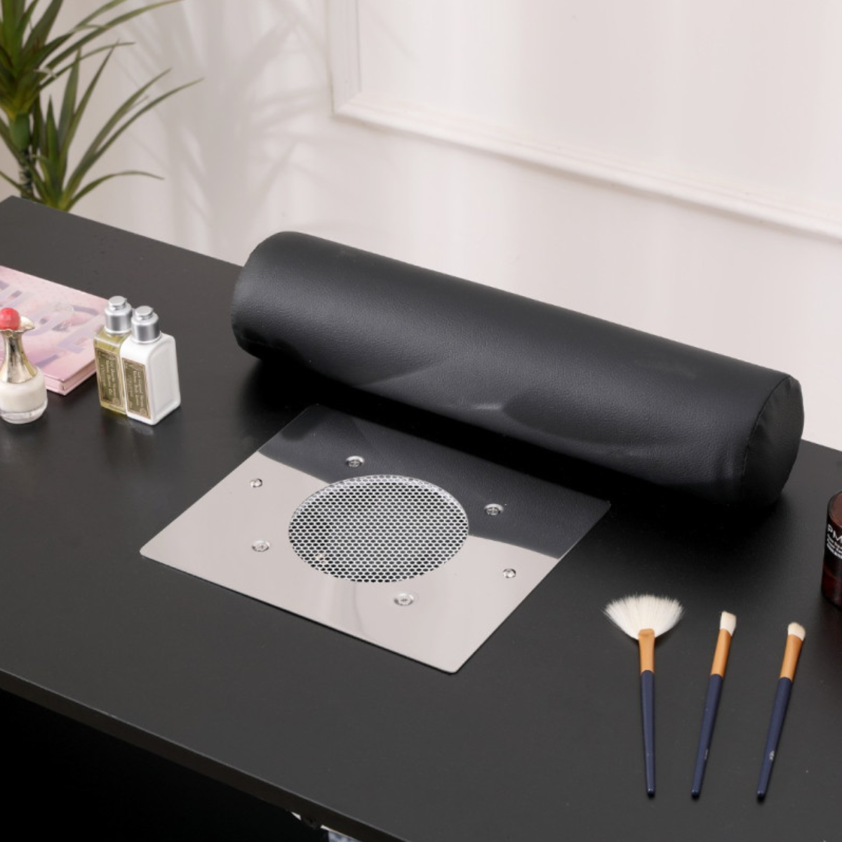 Mesa de manicure profissional 120 cm preto e dourado com aspirador de pó para unhas