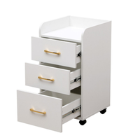 Armário com rodas e 3 gavetas branco e dourado, carrinho organizador para salão e manicure