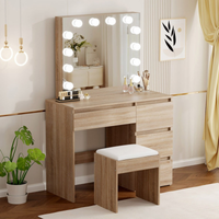 Toucador de Maquilhagem em Cor Madeira com Espelho Hollywood LED