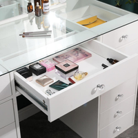 Mesa Toucador de Maquilhagem Branca com Tampo de Vidro Transparente e Espelho Parcial LED Sem Moldura Hollywood 120cm