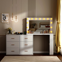 Conjunto de maquilhagem XL branco com espelho LED Hollywood para salão de beleza