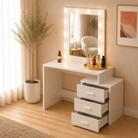 Toucador de maquilhagem branco 95 cm com espelho Hollywood LED e 3 gavetas de arrumação