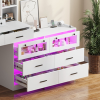 Toucador de maquilhagem XL branco com espelho LED, 10 gavetas e módulo de arrumação