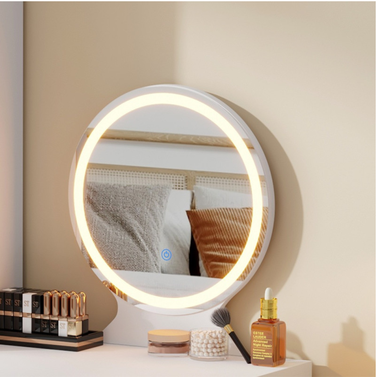 Toucador de maquilhagem de luxo 160 cm com espelho duplo LED e gavetas para salão