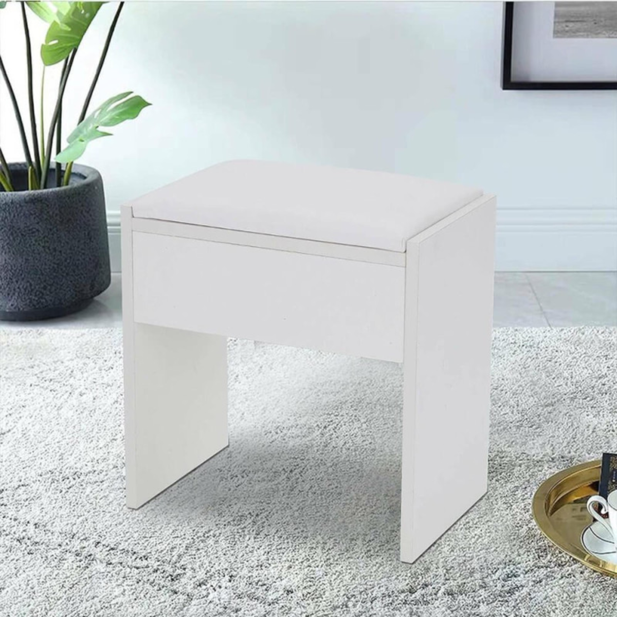 Banco de Touca em Pele Sintética (PU) Branco / Vanity Stool PU Leather White