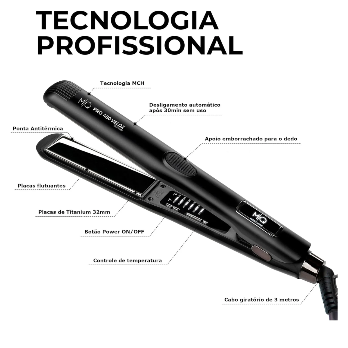 MQ Profissional prancha Pro 480 Velox Titanium 250 ºC para alisar o cabelo