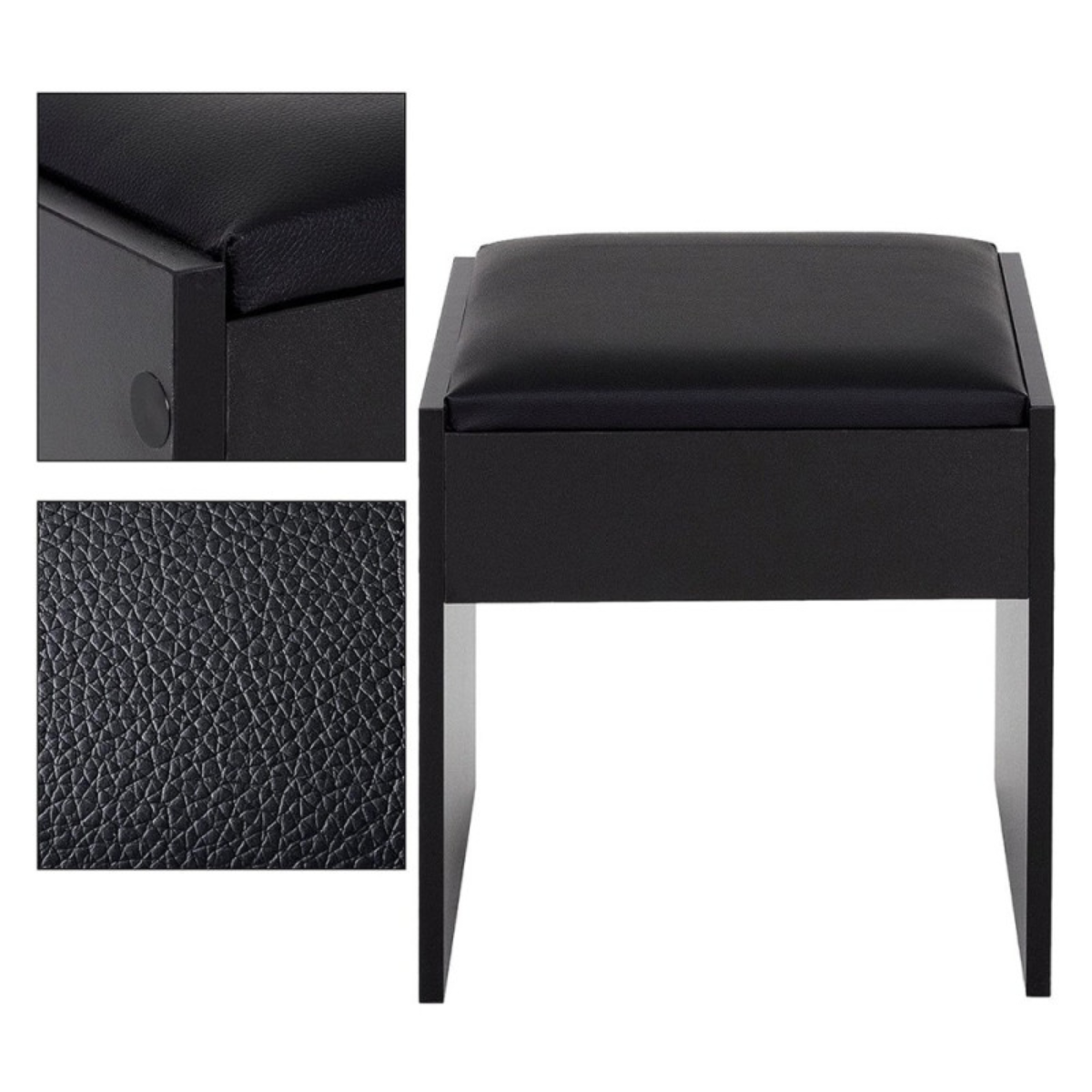 Banco de Touca em Pele Sintetico Preto /  Vanity Stool PU Leather Black