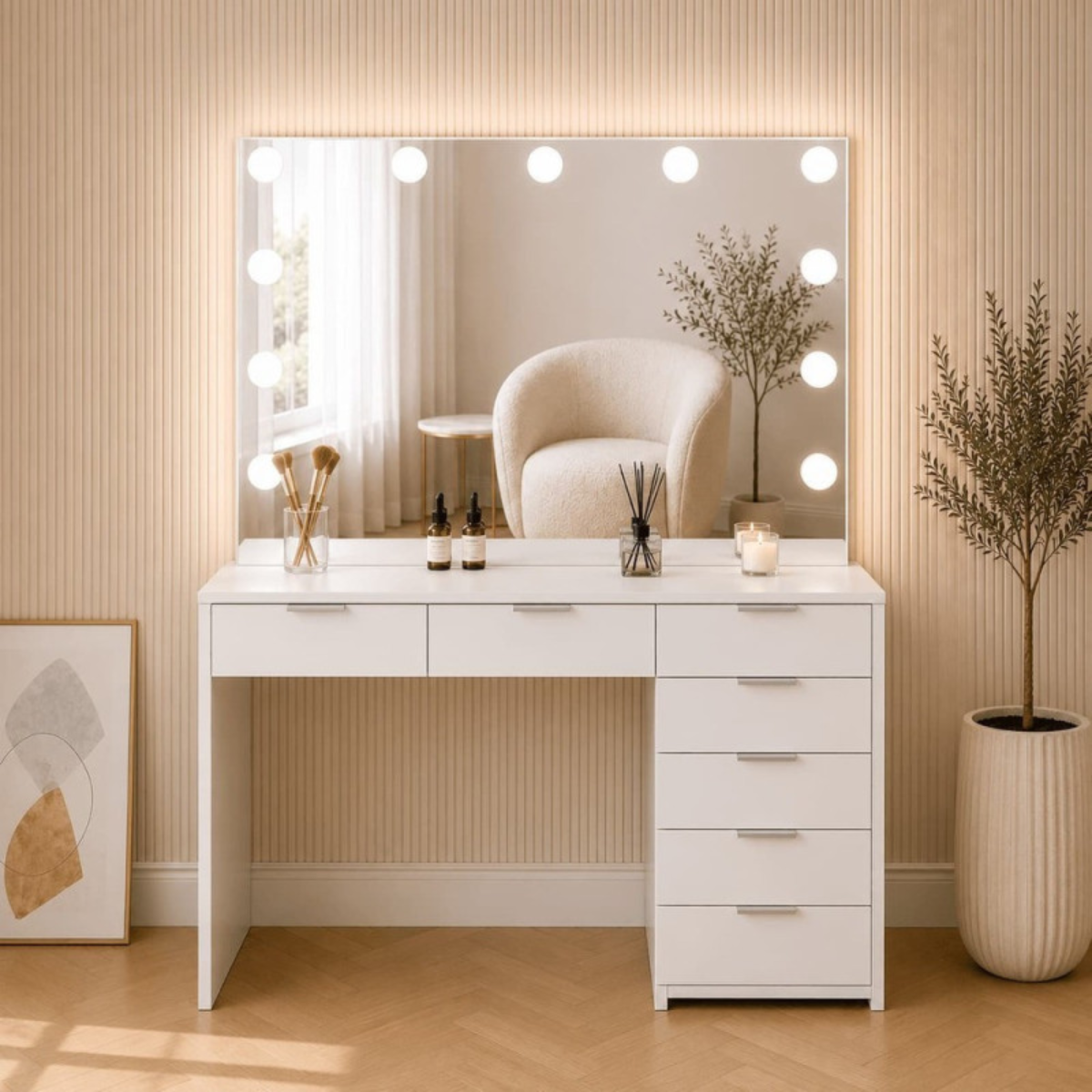 Toucador de Maquilhagem com Espelho Hollywood LED e Gavetas