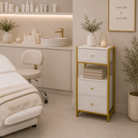 Mesa auxiliar organizadora branco e dourado com 3 gavetas para quarto, casa de banho e salão