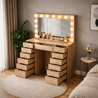 Toucador Maquilhagem Hollywood 120cm LED 13 Gavetas / Hollywood Makeup Vanity Table 120cm with Clear Glass Top Full Frame LED Mirror 13 Spacious Drawers